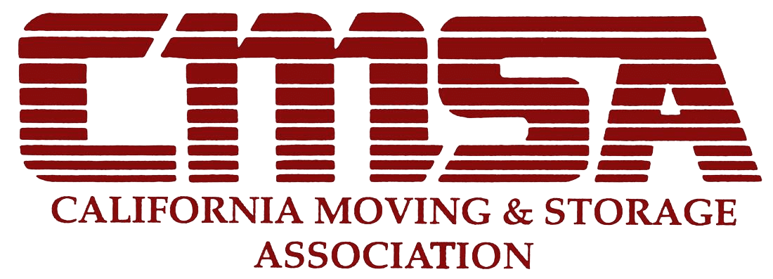 A red and white logo for the virginia moving & storage association.