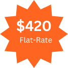 A star with the words " $ 4 2 0 flat rate ".