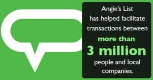 Angie’s list advertisement highlighting over 3 million facilitated transactions between customers and local businesses.